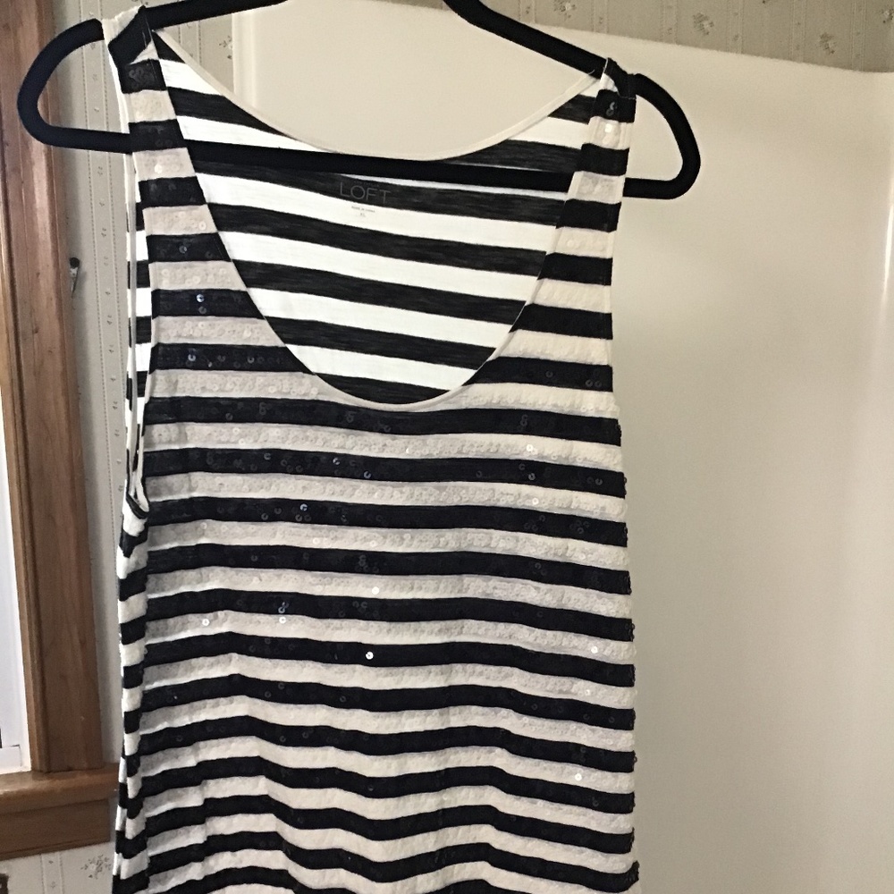 Anne Taylor Loft Sequin Black and White Tank